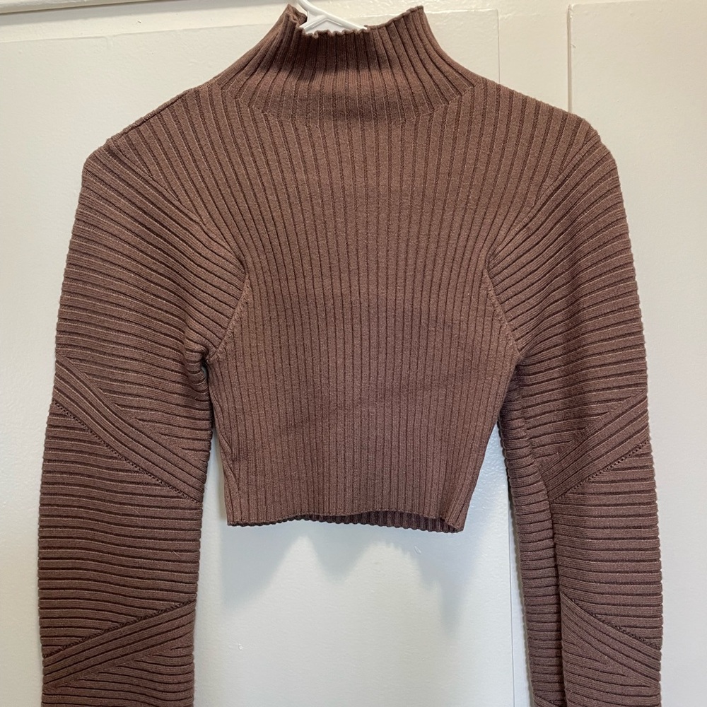 Fashion Nova Taupe Ribbed Crop Sweater